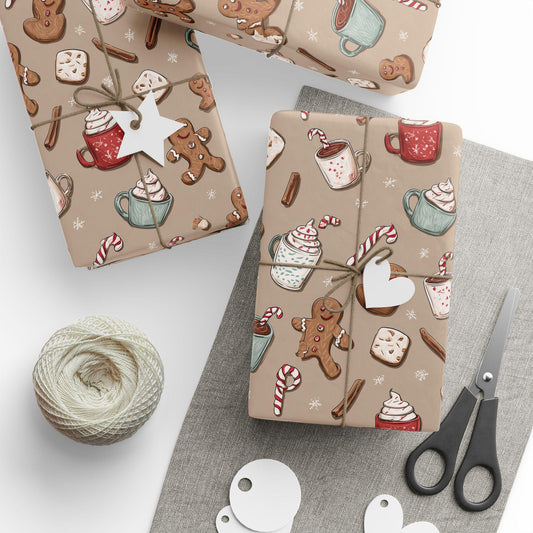 Christmas Wrapping Papers - Cookies Cream  Festive Holiday Gift Wrap, Xmas Present Packaging, Gingerbead Men Wrapping