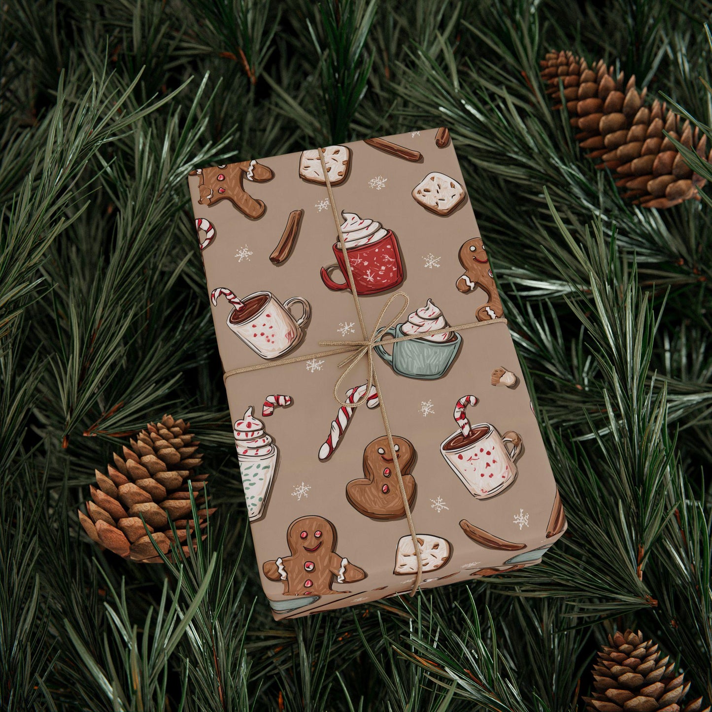 Christmas Wrapping Papers - Cookies Cream  Festive Holiday Gift Wrap, Xmas Present Packaging, Gingerbead Men Wrapping