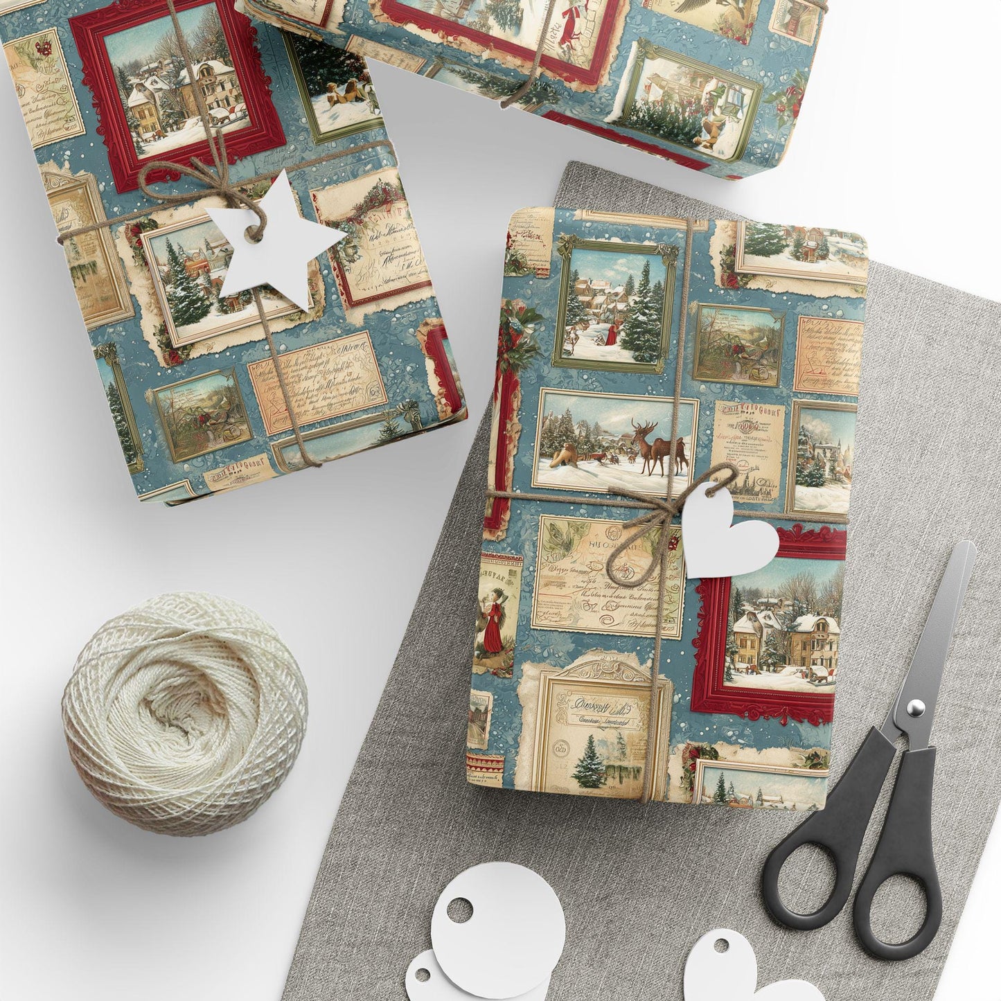 Vintage Christmas Postcard Wrapping Paper Holiday Gift Wrapping Paper Christmas Gift Wrap Xmas Christmas Wrap Paper