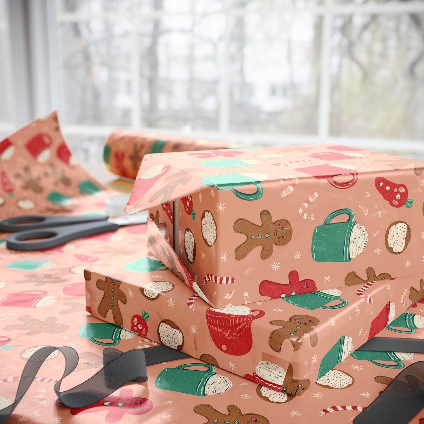 Christmas Gingerbread Man Wrapping Paper, Festive Holiday Gift Wrap, Xmas Present Decoration, Xmas Paper Gift Packaging Roll