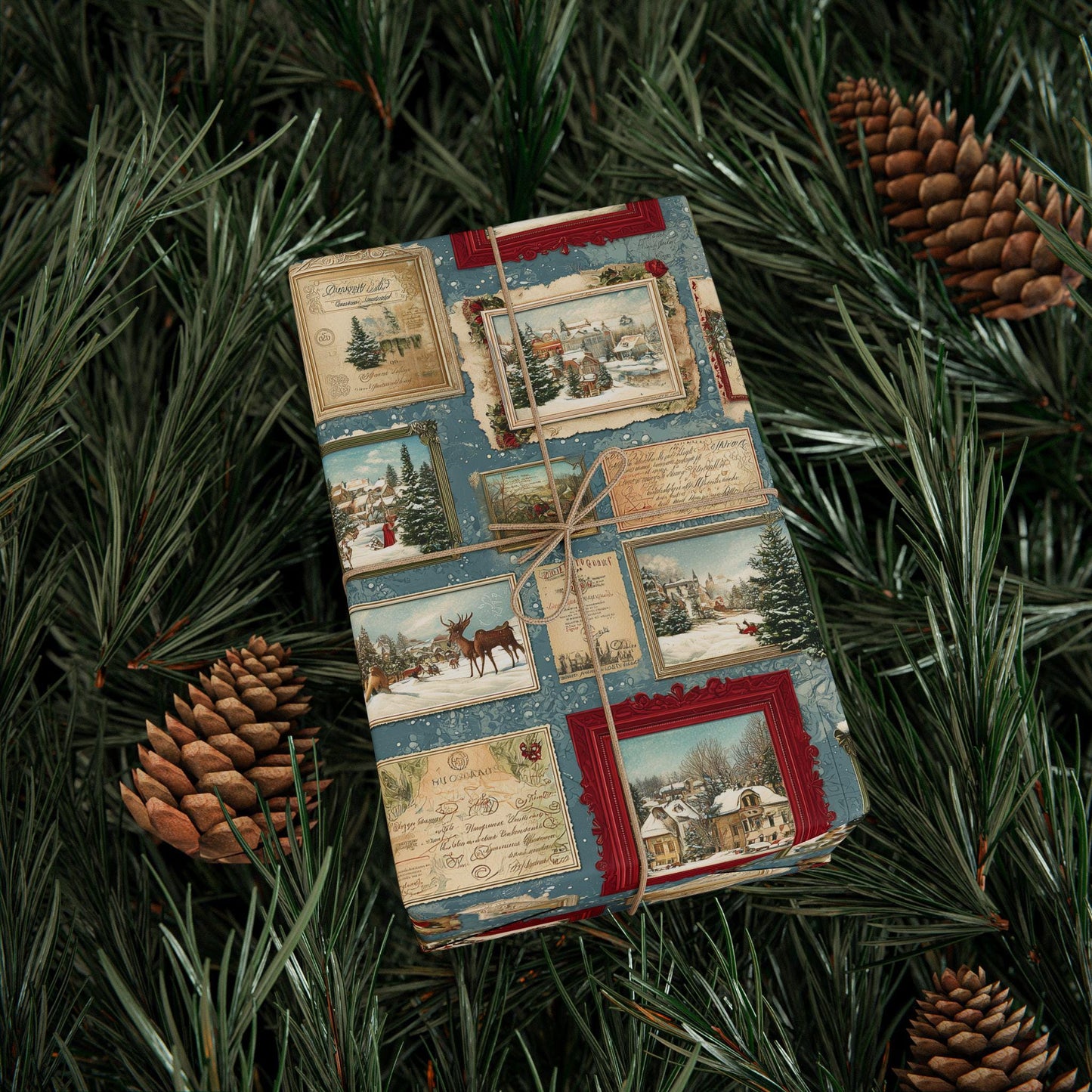 Vintage Christmas Postcard Wrapping Paper Holiday Gift Wrapping Paper Christmas Gift Wrap Xmas Christmas Wrap Paper