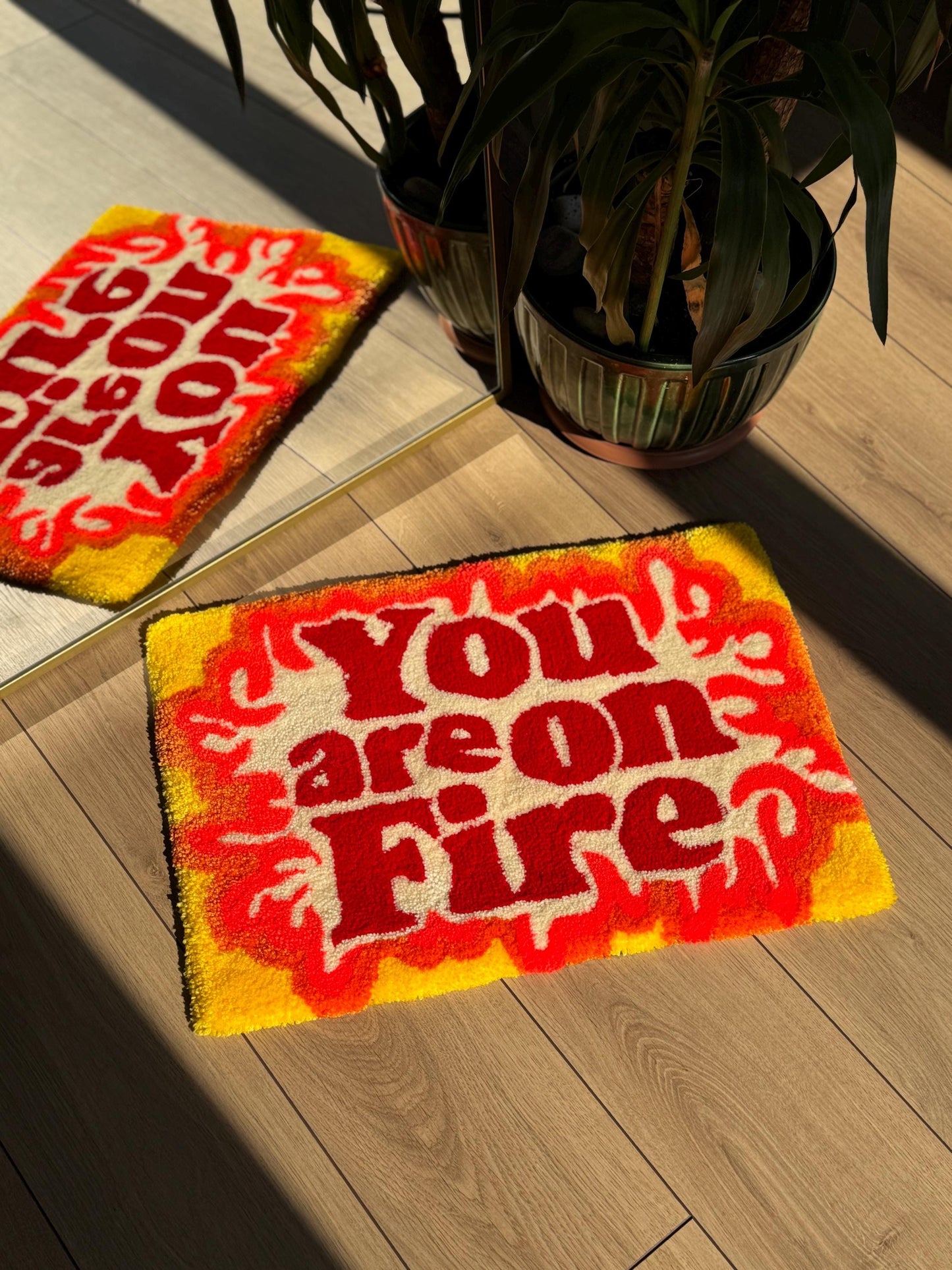 Handmade You Are On Fire Tufted Rug Bold Flame Text Carpet Retro Aesthetic Soft Floor Mat Motivational Room Decor 60x40cm Gift Idea