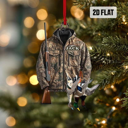 Personalized Hunting 2D Flat Ornament, Custom Duck Hunting Christmas Tree Ornament, Hunting Vest Christmas, Gift for Hunter, Dad, Husband