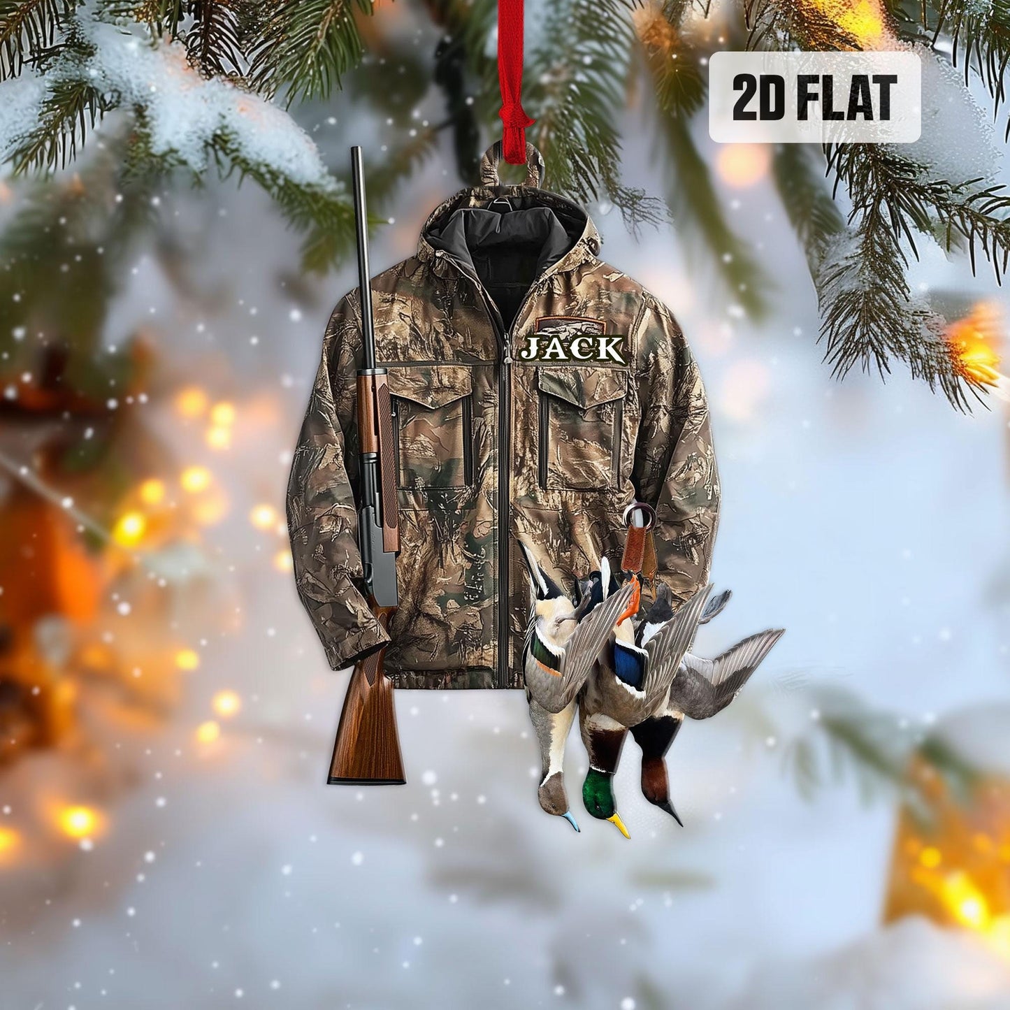 Personalized Hunting 2D Flat Ornament, Custom Duck Hunting Christmas Tree Ornament, Hunting Vest Christmas, Gift for Hunter, Dad, Husband
