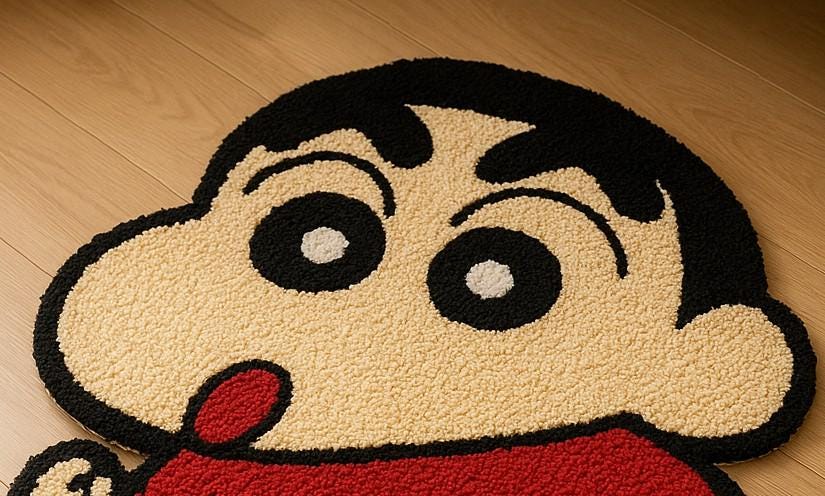 Hand-Tufted Wool Shinchan Rug: Anime Kids Room Decor For Anime Lovers 5x8ft Kawaii Home