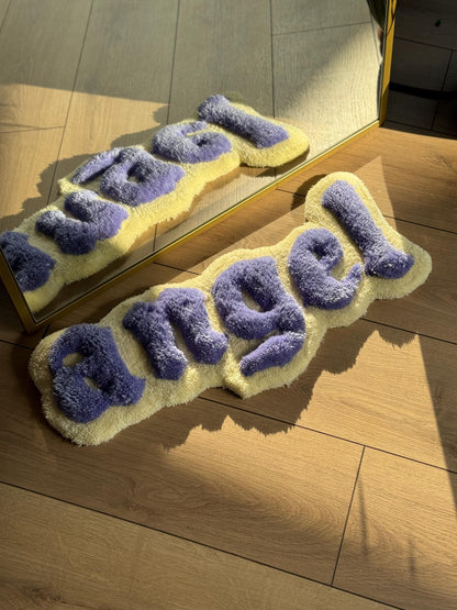 Handmade Angel Tufted Rug 3D Text Carpet Purple Beige Soft Floor Mat Cute Aesthetic Room Dorm Decor 65x25cm Gift Idea