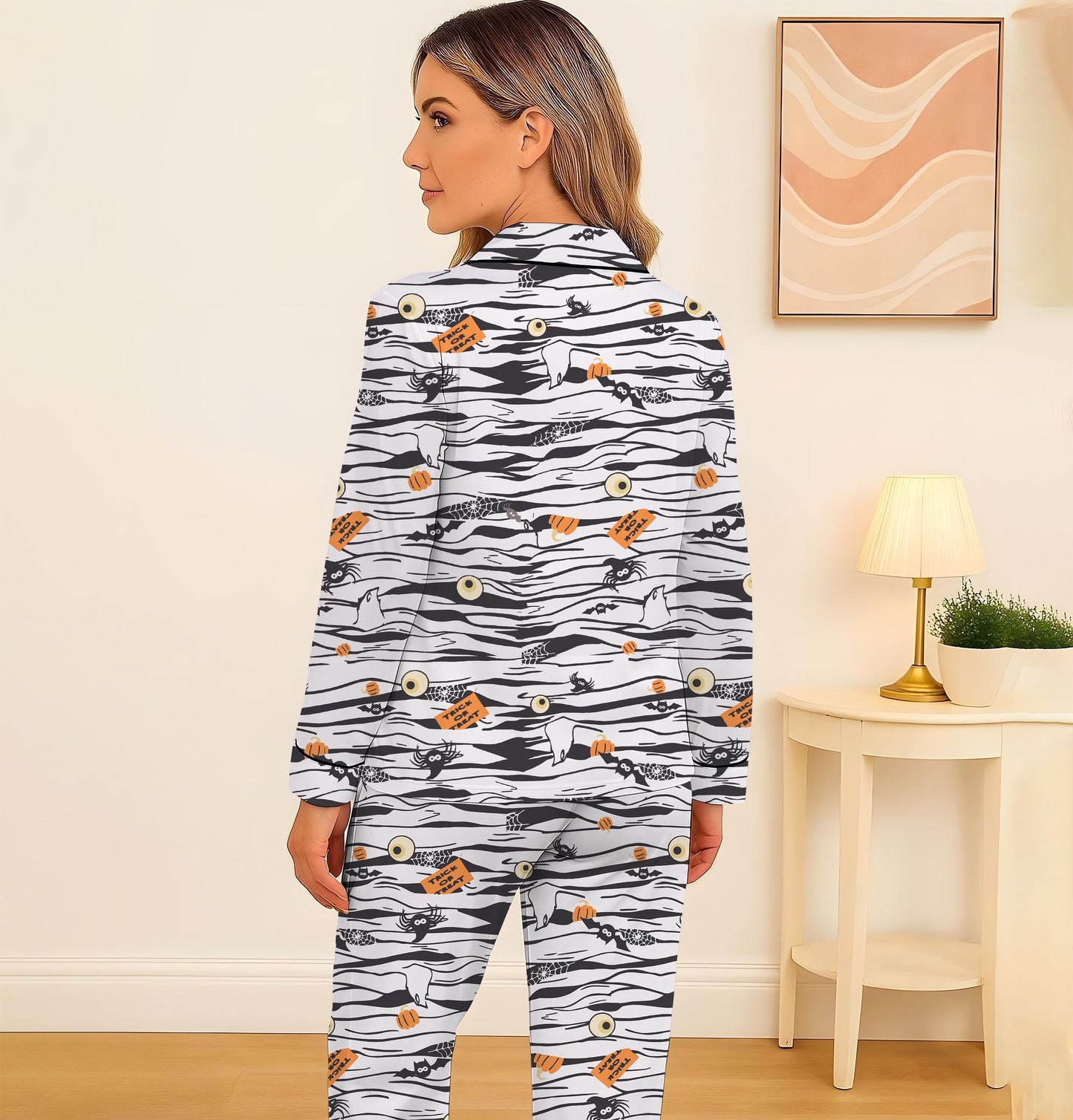 Halloween Mummy Spider Eyeball Pajamas Set, Halloween Themed Sleepwear, Halloween Characters Homewear, Cozy Loungewear, Spooky Season Gift