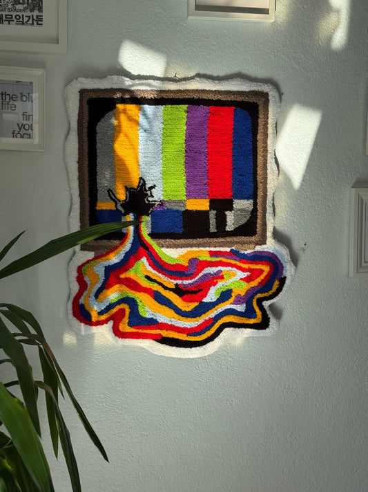 Handmade Tufted Rug Broken TV Screen Melting Colorful Design Retro Pop Art Floor Carpet Unique Home Decor