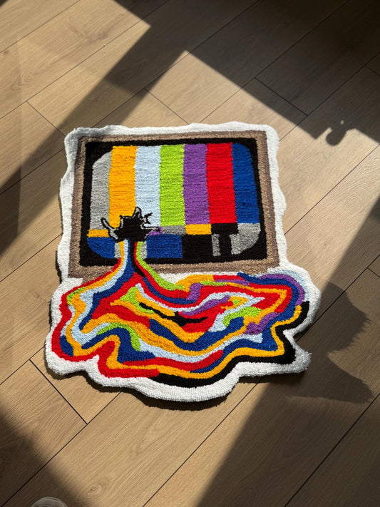 Handmade Tufted Rug Broken TV Screen Melting Colorful Design Retro Pop Art Floor Carpet Unique Home Decor