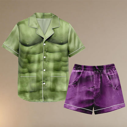 Hulk Satin Pajama Set, Hulk Cosplay Pjs, Superhero Lounge Shorts for Men and Women, Halloween Gift For Women, Halloween Pjs Set
