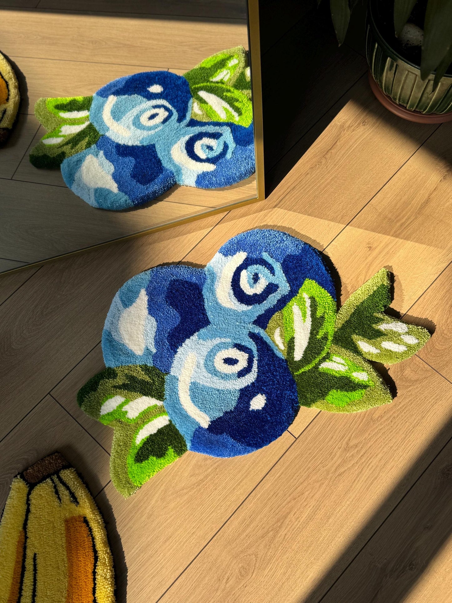 Colorful 3D Fruit Basket Rug – Handmade Tufted Raspberry, Grape, Strawberry Blueberry Carpet – Playful Kitchen & Living Room Decor