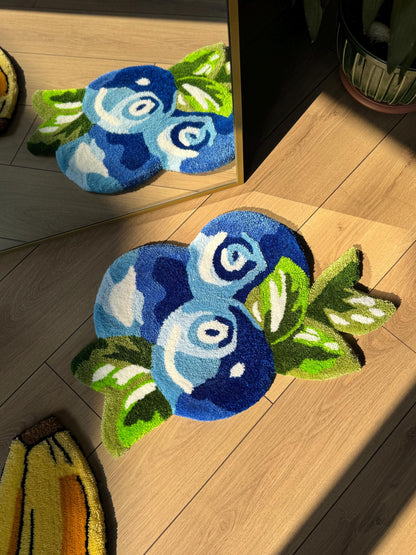 Colorful 3D Fruit Basket Rug – Handmade Tufted Raspberry, Grape, Strawberry Blueberry Carpet – Playful Kitchen & Living Room Decor