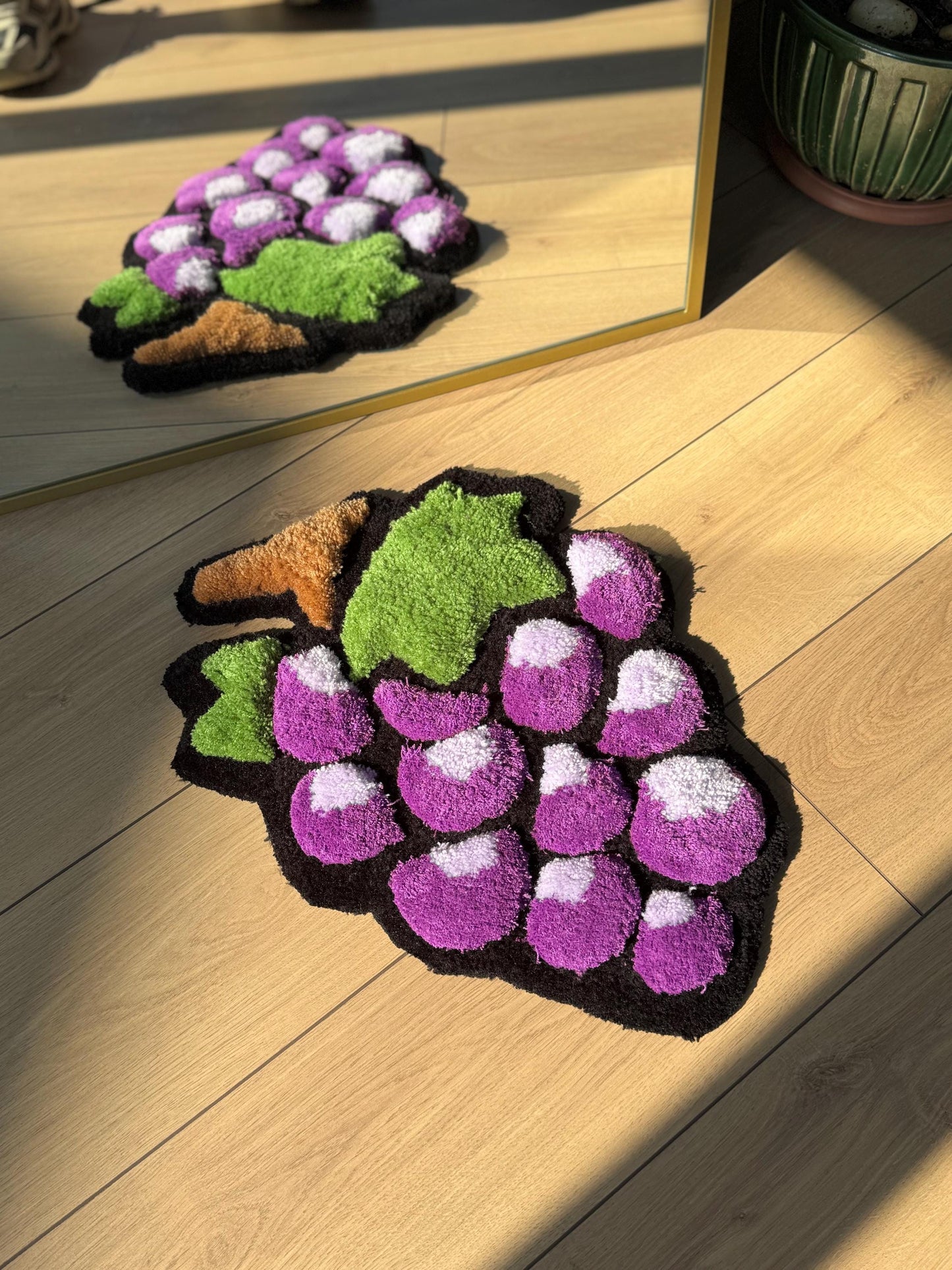 Colorful 3D Fruit Basket Rug – Handmade Tufted Raspberry, Grape, Strawberry Blueberry Carpet – Playful Kitchen & Living Room Decor