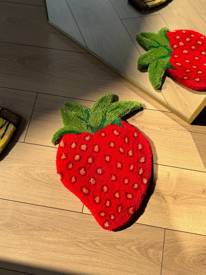 Colorful 3D Fruit Basket Rug – Handmade Tufted Raspberry, Grape, Strawberry Blueberry Carpet – Playful Kitchen & Living Room Decor