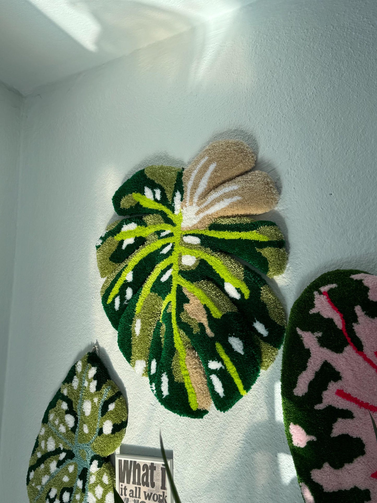 Handmade Tropical Leaf Rug Wall Decor Set – Monstera, Caladium & Alocasia Tufted Rugs – Botanical Plant Lover Gift