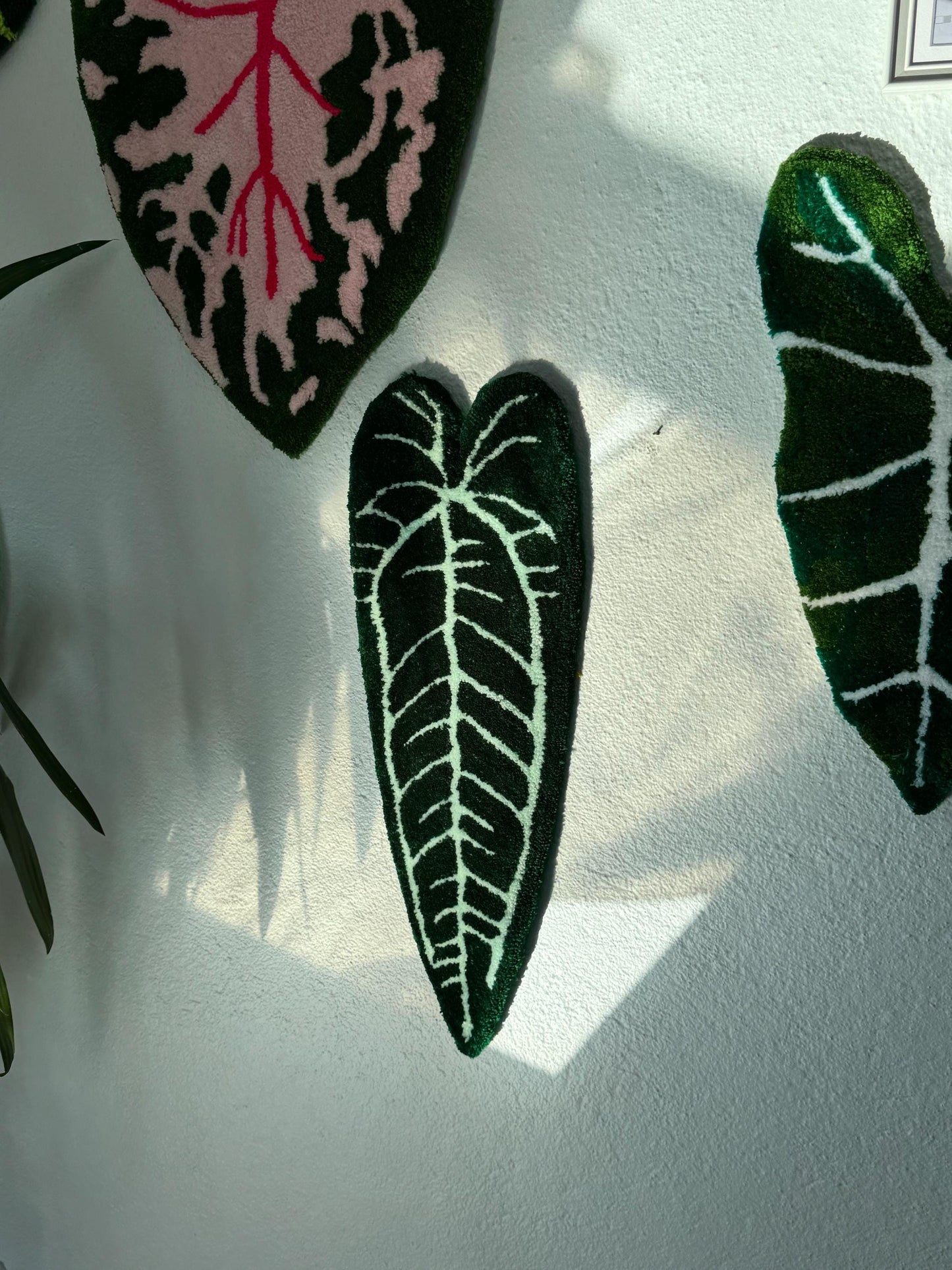 Handmade Tropical Leaf Rug Wall Decor Set – Monstera, Caladium & Alocasia Tufted Rugs – Botanical Plant Lover Gift