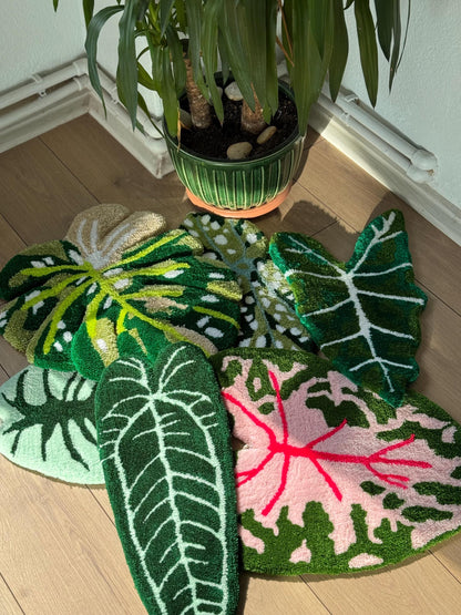 Handmade Tropical Leaf Rug Wall Decor Set – Monstera, Caladium & Alocasia Tufted Rugs – Botanical Plant Lover Gift