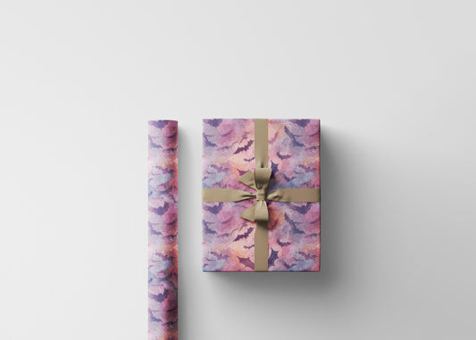 Pastel Goth Watercolor Halloween Wrapping Paper Roll Cute Spooky Bats Ghosts Stars Alternative Decor #3