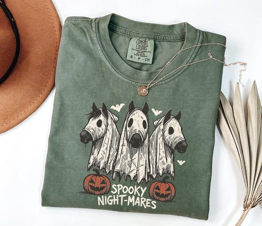 Comfort Colors® Halloween Spooky Night-Mares Horse Shirt, Cute Ghost Horse Shirt, Spooky Horse Shirt, Western Halloween, Cowgirl Horse Shirt