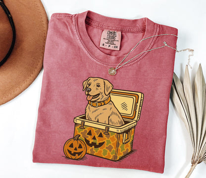 Comfort Colors® Yellow Lab Cooler Shirt, Halloween Hunting Dog Shirt, Halloween Camo USA Fall Labrador Retriever, Camping & Fishing T-Shirt