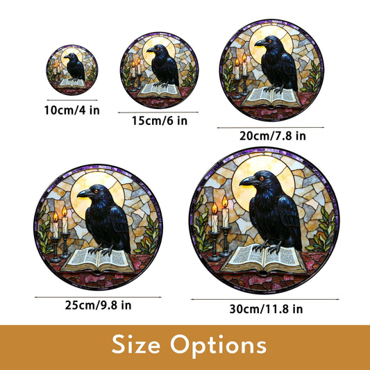 suncatcher stained glass raven with book and candles Halloween gift
