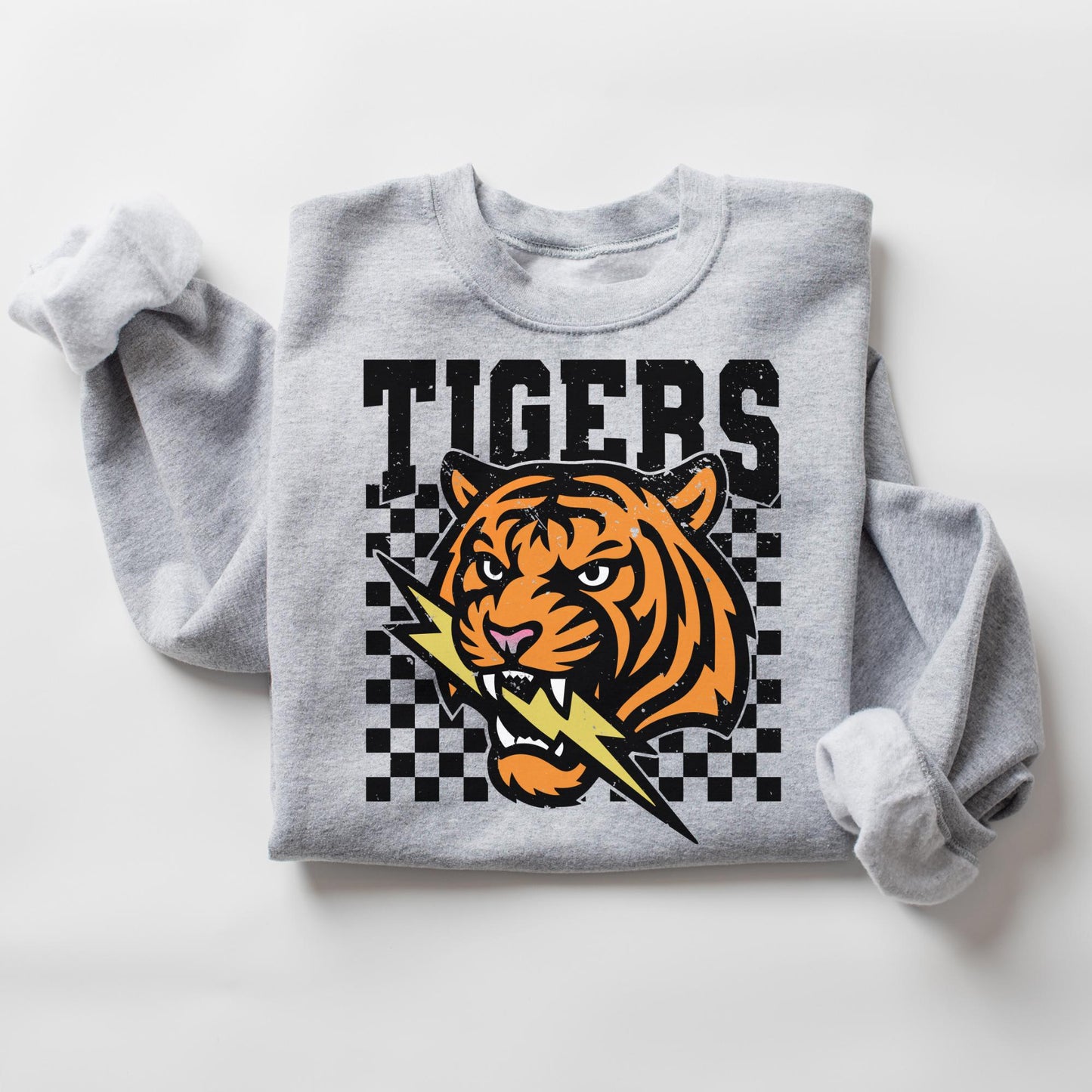 Tigers Basketball mascot, Tigers game day football, football mom crewneck, cute game day sweatshirt, Heather ash unisex sweatshirt