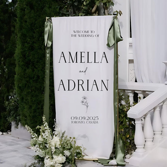 Custom Wedding Welcome Sign, Fabric Wedding Banner, Elegant Ceremony Decor, Modern Reception Entrance Decoration, Wedding Entrance Decor