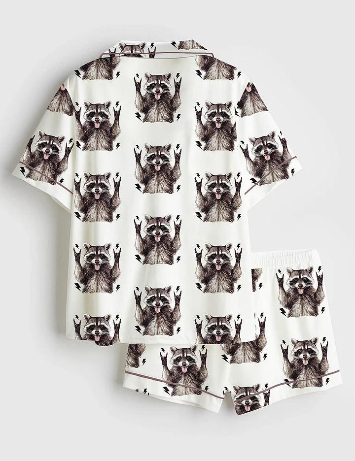 Women's Unhinged and Feral Racoon Short Sleeve Satin Pajama Set, Sleepwear Halloween Nightwear Pijama Set, Womens Pajamas Gift