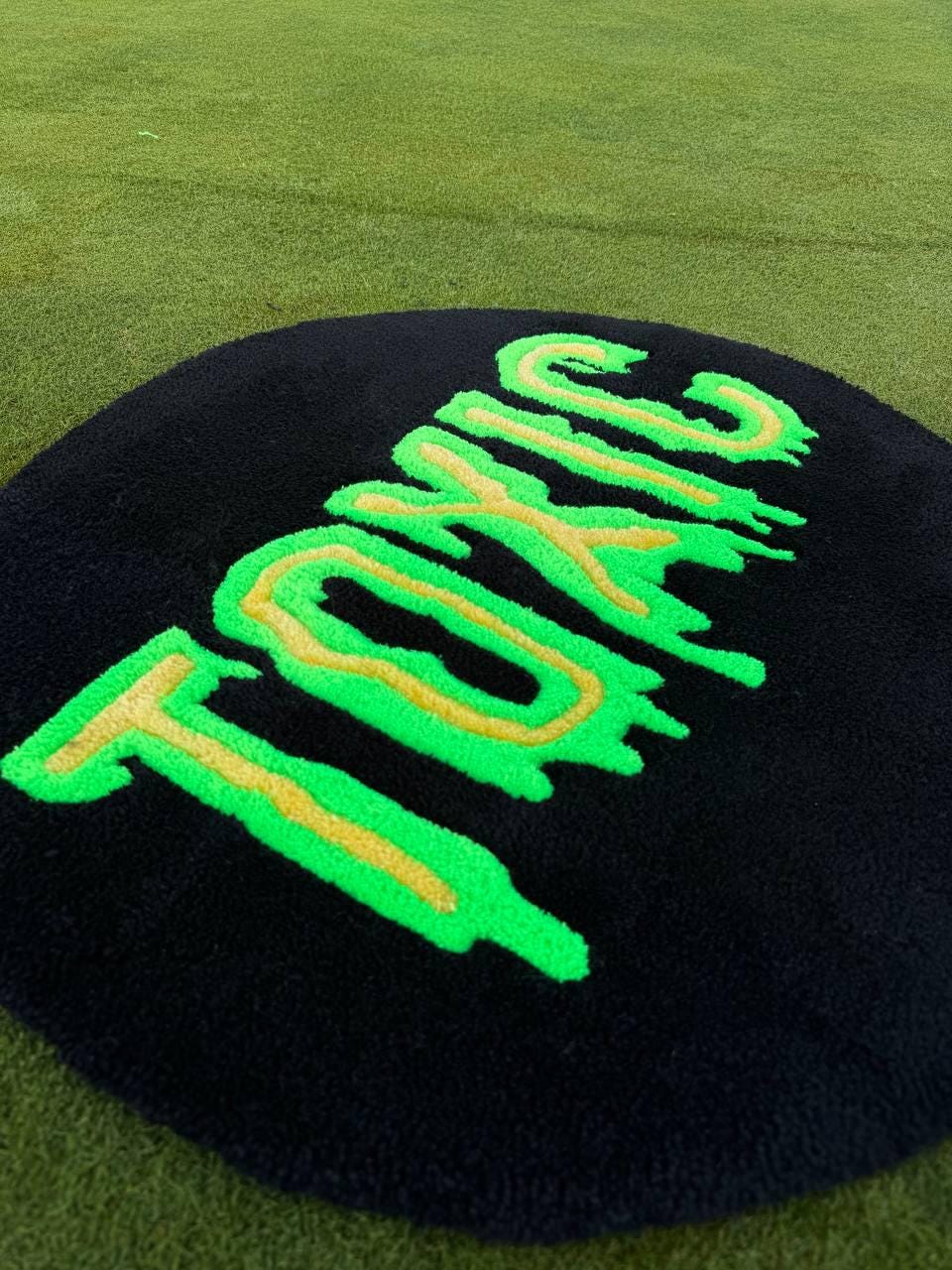 Toxic tufted rug – round handmade rug, custom tufted carpet, trendy rug, funny home decor, statement rug, unique wall art