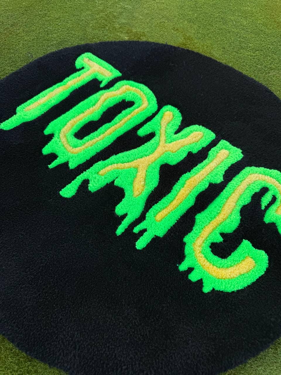 Toxic tufted rug – round handmade rug, custom tufted carpet, trendy rug, funny home decor, statement rug, unique wall art