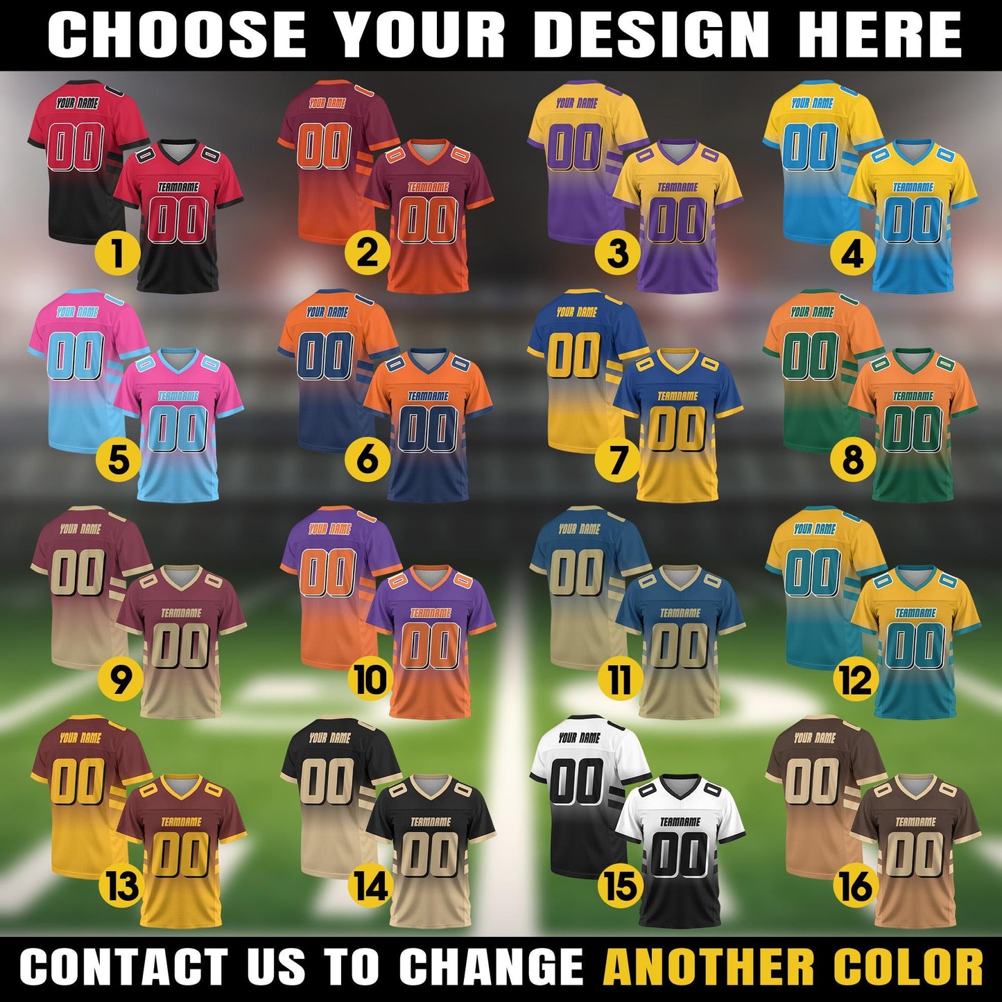 Custom Front Back Football Jersey Team Name number, Personalized Concert Outfit Football fan Gift for Adult Kid Short Sleeves V-Neck Shirt