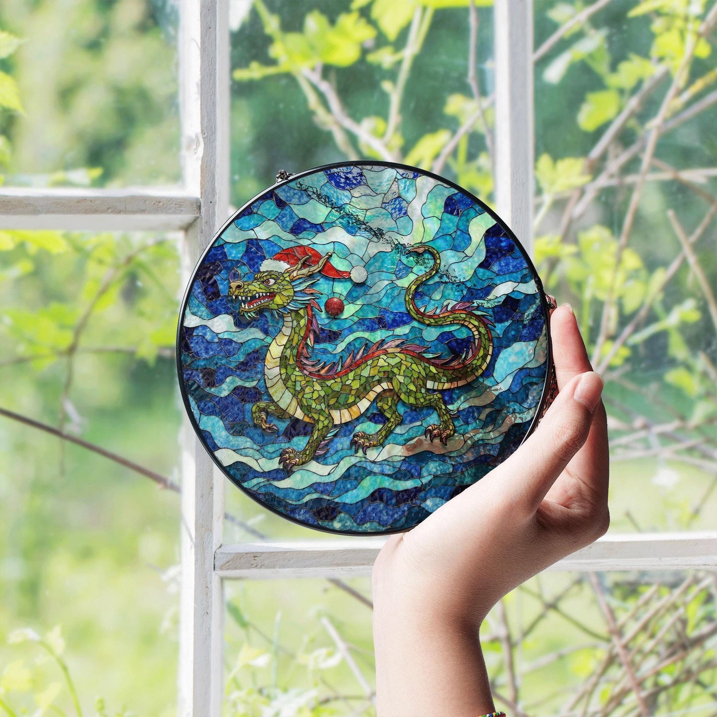 Suncatcher stained glass dragon design Christmas gift for mom Mothers Day gift