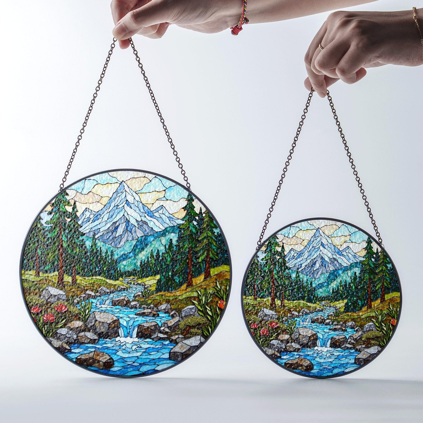 Suncatcher mountain forest stream landscape gift for mom Mothers Day gift Christmas gift