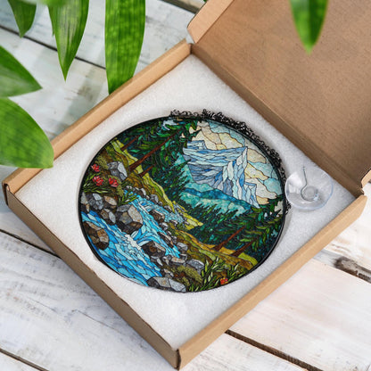 Suncatcher mountain forest stream landscape gift for mom Mothers Day gift Christmas gift