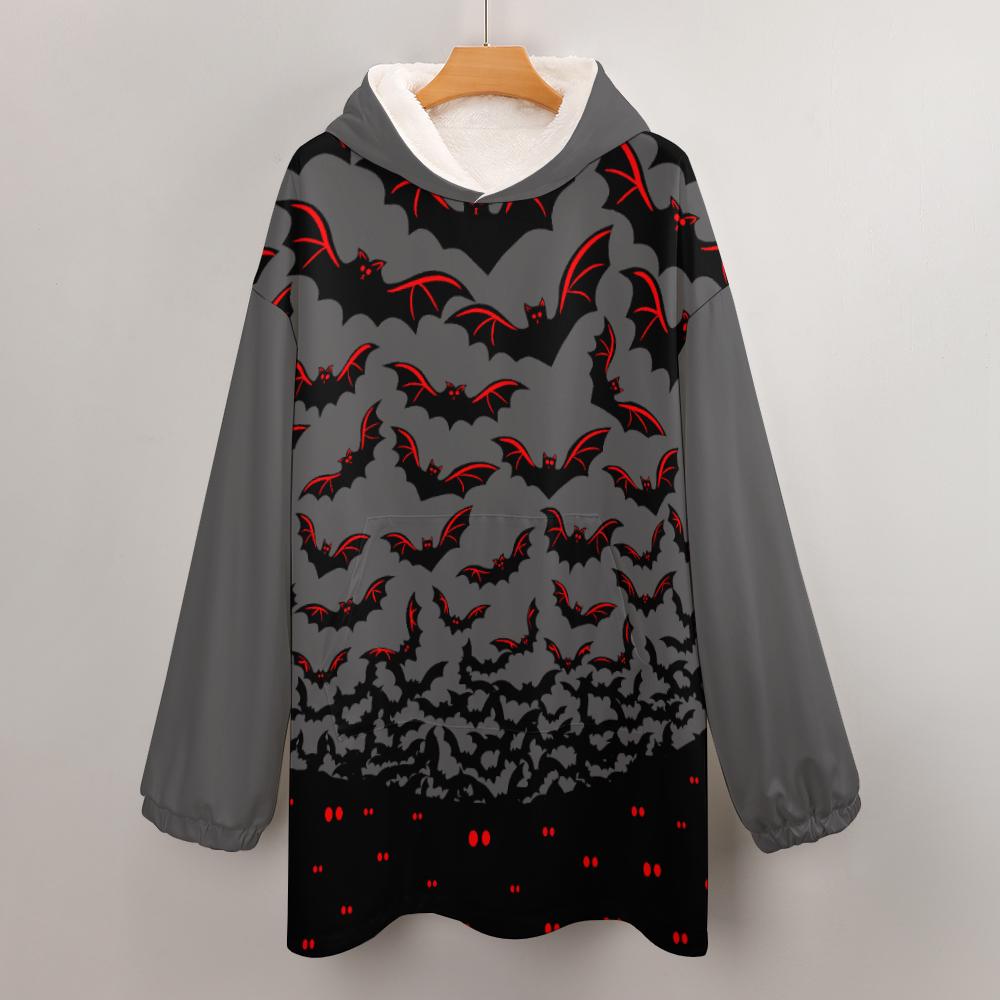 Oversized Bat Hoodie Blanket: Wearable Halloween Holiday Blanket with Front Pocket