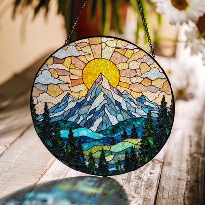 Suncatcher stained glass mountain sunrise landscape gift for mom Mother’s Day gift Christmas gift