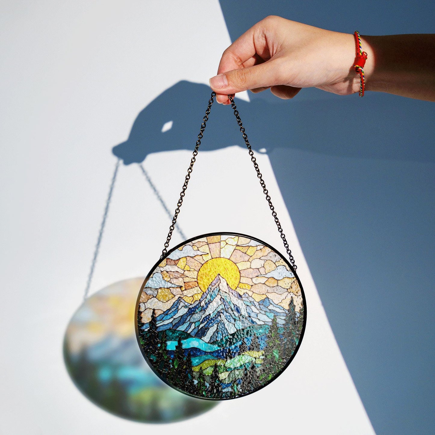 Suncatcher stained glass mountain sunrise landscape gift for mom Mother’s Day gift Christmas gift