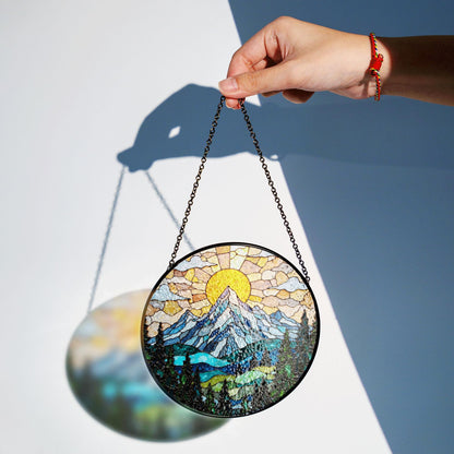 Suncatcher stained glass mountain sunrise landscape gift for mom Mother’s Day gift Christmas gift