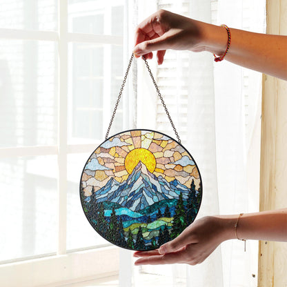 Suncatcher stained glass mountain sunrise landscape gift for mom Mother’s Day gift Christmas gift