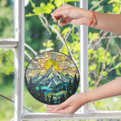 Suncatcher stained glass mountain sunrise landscape gift for mom Mother’s Day gift Christmas gift