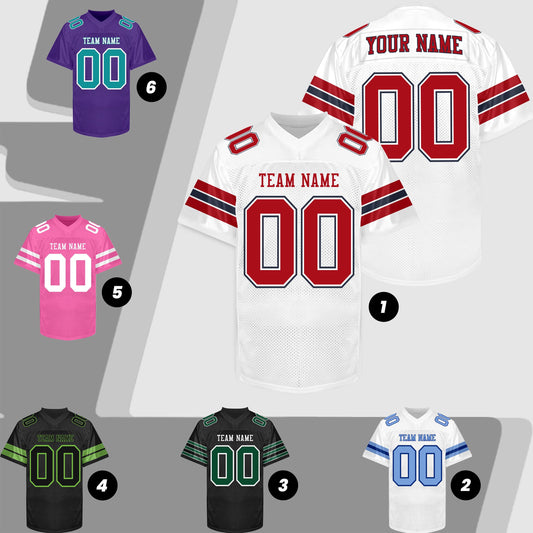 Custom White and Red Black  Football Jersey Printed Name Number and Logo, Football Shirt Women Men Youth Kids, Sports Football Uniforms