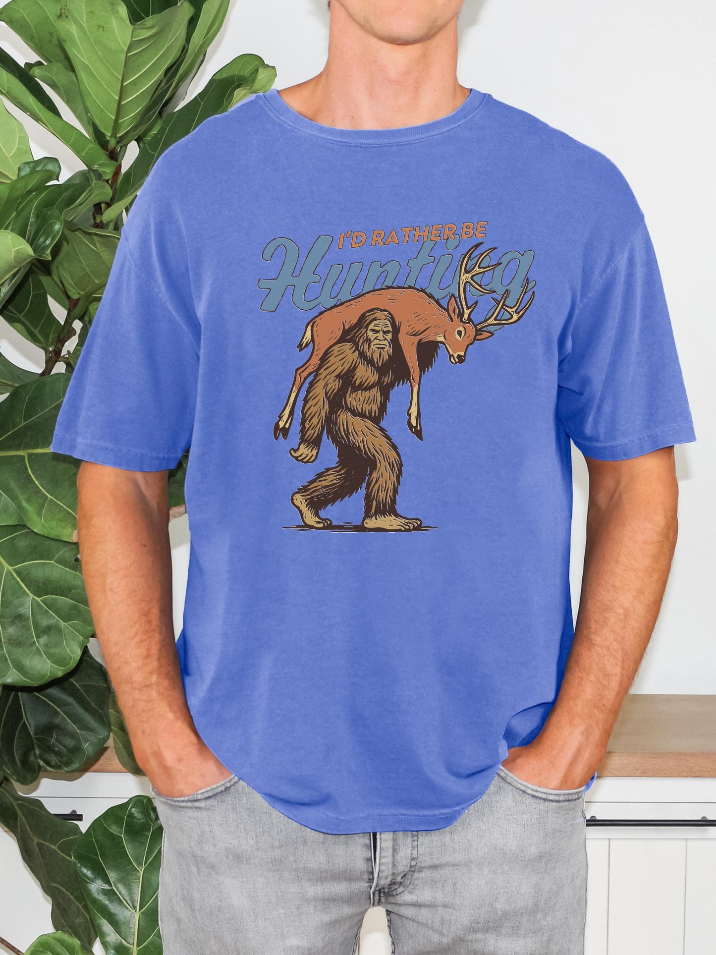 I'd Rather Be Hunting Shirt, Bigfoot Hunting Shirt, Funny Sasquatch Carrying Deer, Rustic Hunter Gift, Sasquatch Graphic Tee, Cryptid Tee
