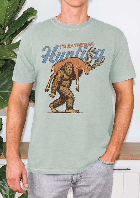 I'd Rather Be Hunting Shirt, Bigfoot Hunting Shirt, Funny Sasquatch Carrying Deer, Rustic Hunter Gift, Sasquatch Graphic Tee, Cryptid Tee