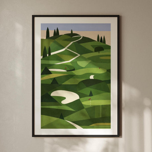 Cubist Golf Wall Art Print, Golf Abstract Poster, Minimalist Sports Decor, Vintage Green Course