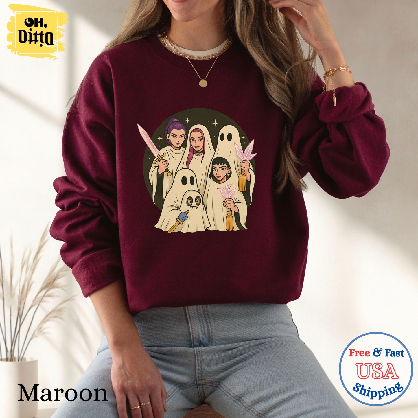 Huntrix Spooky Seoson Hoodie, Girly Ghost Hunters Demon Derpy the Tiger Sweatshirt, Huntrix Fan Tee, Halloween Gift