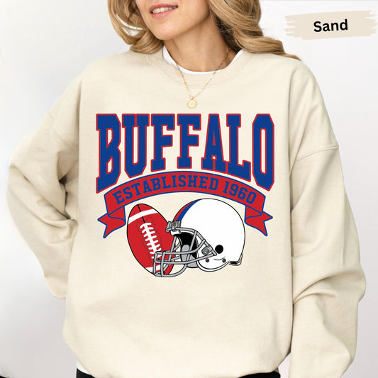 Vintage 90s Style Buffalo Football Sweatshirt, Buffalo Football Sweatshirt, Buffalo Bill Football Fan Gift, Game Day Shirt, Sunday Football