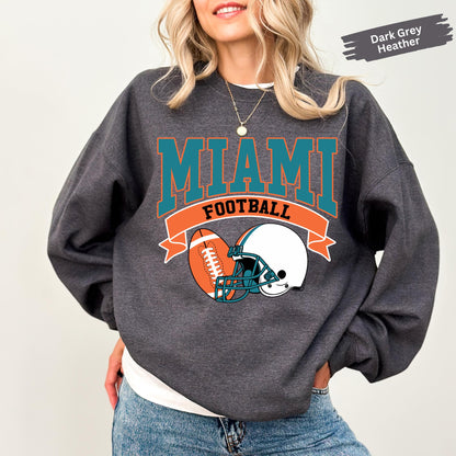 Vintage Miami Football Sweatshirt, Miami Mascot Sweatshirt, American Football Sweatshirt, Game Day Football, Miami Dolphins Sweatshirt