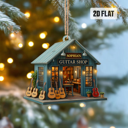 Personalized Guitar 2D Flat Ornament, Custom Guitar Shop Christmas Tree Ornament, Music Home Decor, Gift for Music Lovers, Guitar Players