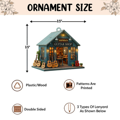 Personalized Guitar 2D Flat Ornament, Custom Guitar Shop Christmas Tree Ornament, Music Home Decor, Gift for Music Lovers, Guitar Players