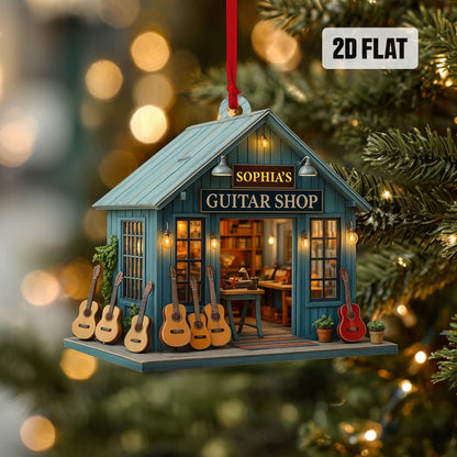 Personalized Guitar 2D Flat Ornament, Custom Guitar Shop Christmas Tree Ornament, Music Home Decor, Gift for Music Lovers, Guitar Players
